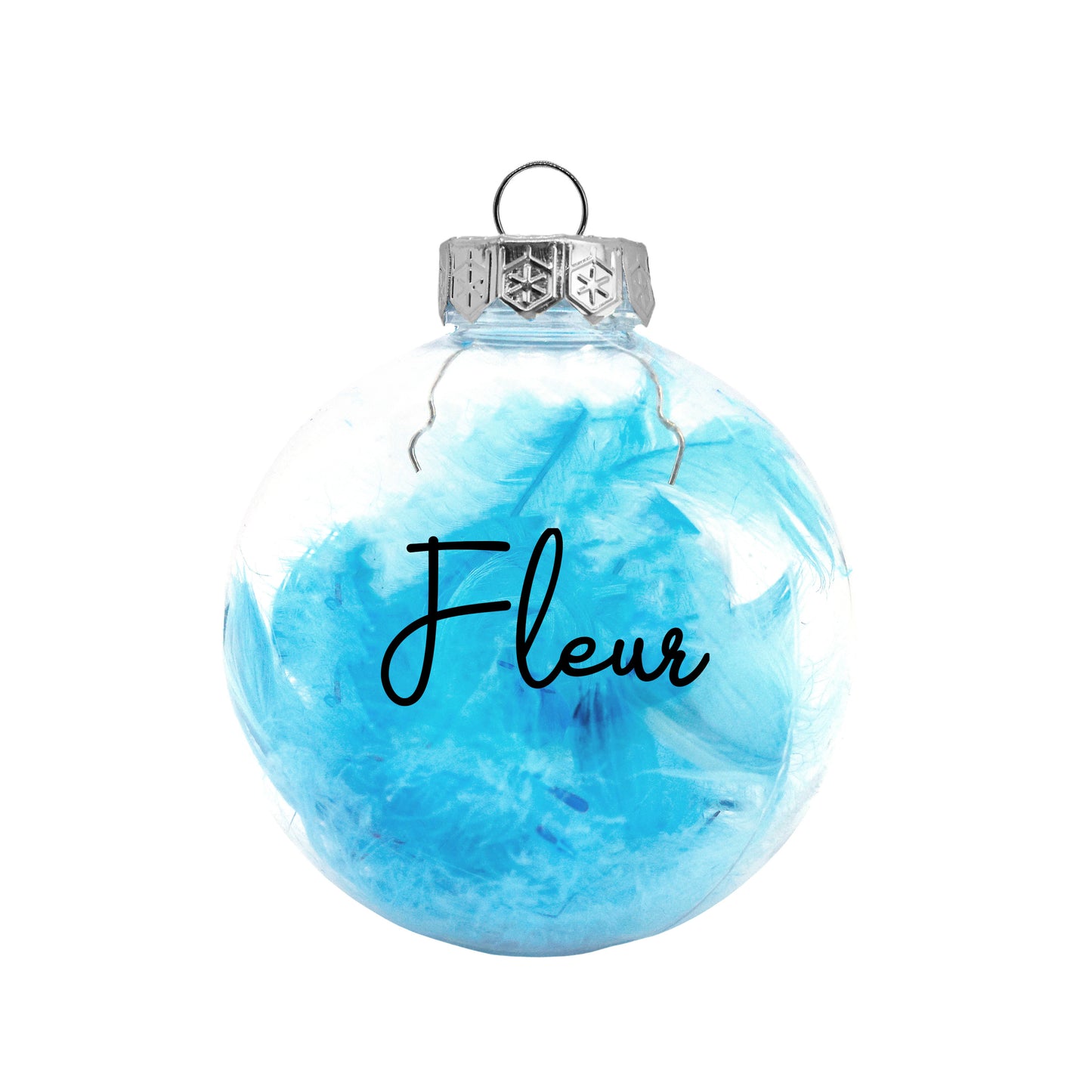 Kerstbal Blauwe Veertjes - Naam