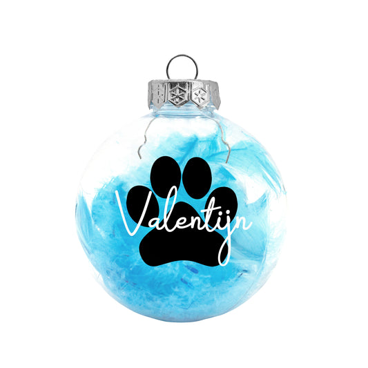 Kerstbal Blauwe Veertjes- Naam + Pootje