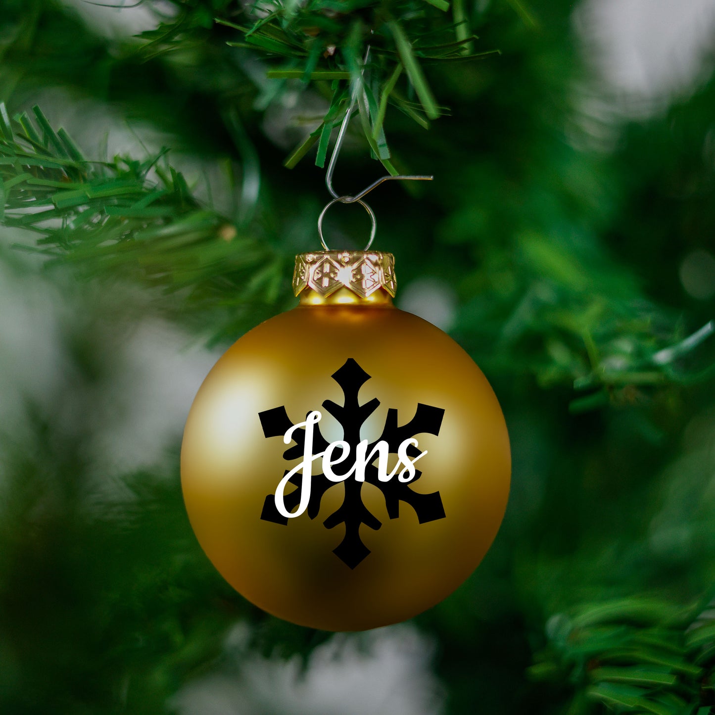 Kerstbal Goud Mat - Naam + Sneeuwvlok