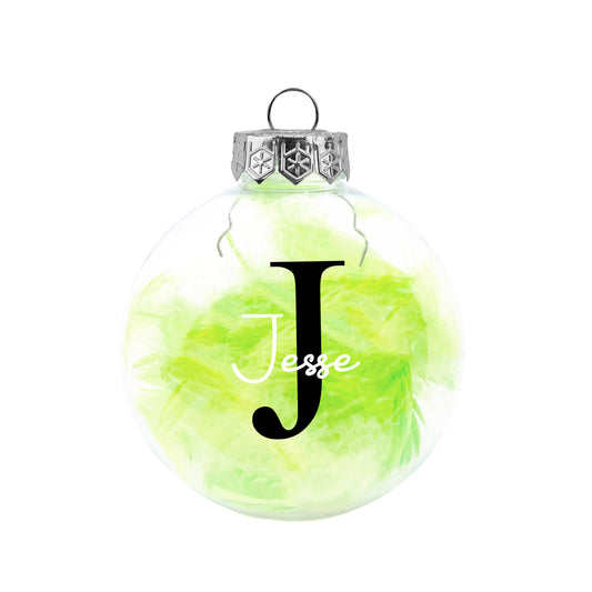 Kerstbal Groene Veertjes - Naam + Hoofdletter