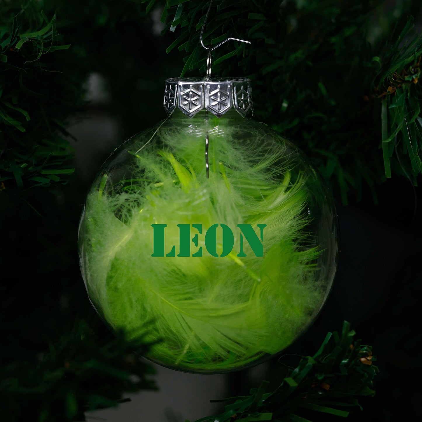 Kerstbal Groene Veertjes - Naam