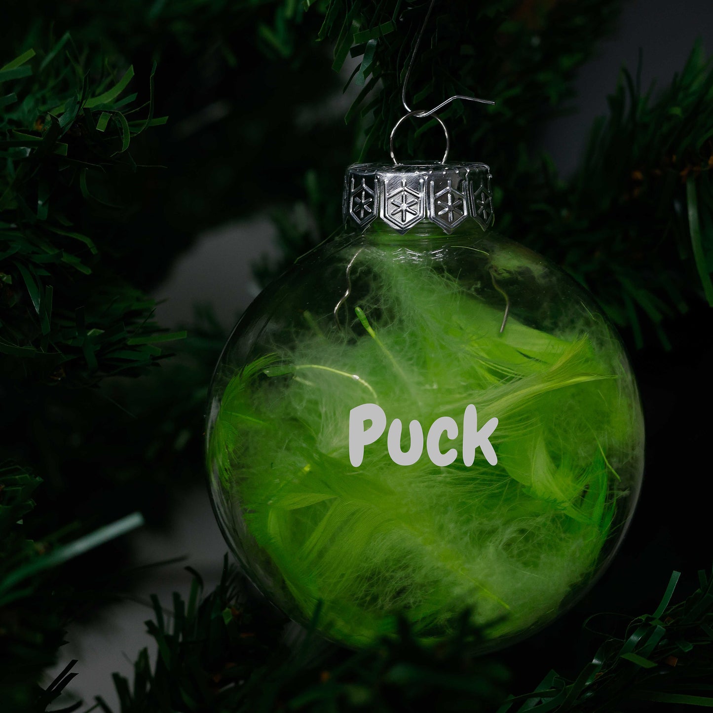 Kerstbal Groene Veertjes - Naam