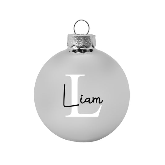 Kerstbal Zilver Glans - Naam + Hoofdletter