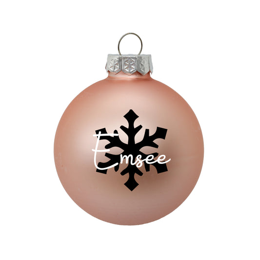 Kerstbal Roze Mat - Naam + Sneeuwvlok