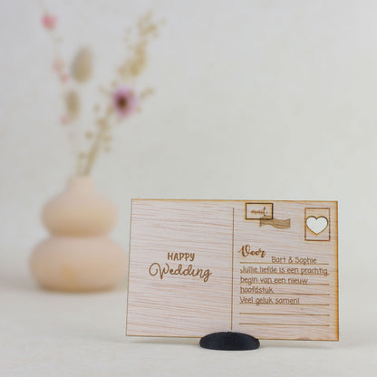 Houten kaart - Happy Wedding