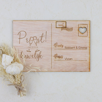Houten kaart - Proost! op jullie huwelijk