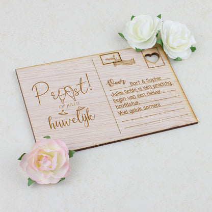 Houten kaart - Proost! op jullie huwelijk