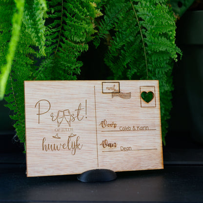 Houten kaart - Proost! op jullie huwelijk