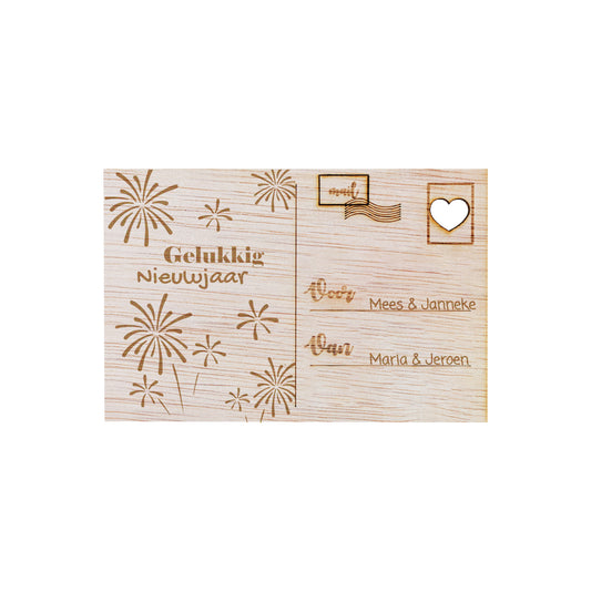 Houten kaart - Gelukkig Nieuwjaar