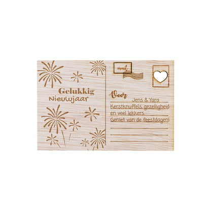 Houten kaart - Gelukkig Nieuwjaar