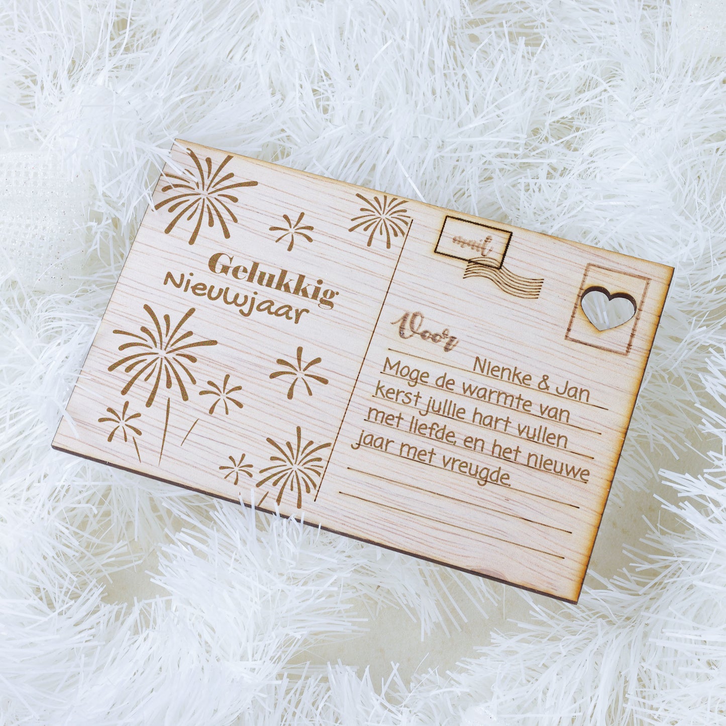 Houten kaart - Gelukkig Nieuwjaar