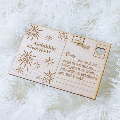 Houten kaart - Gelukkig Nieuwjaar