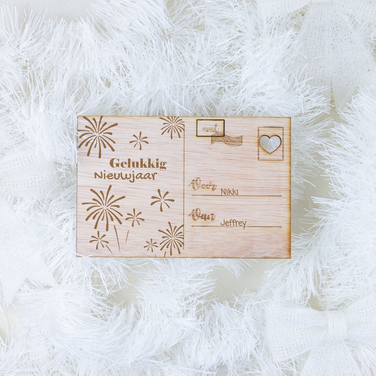 Houten kaart - Gelukkig Nieuwjaar