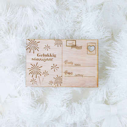 Houten kaart - Gelukkig Nieuwjaar