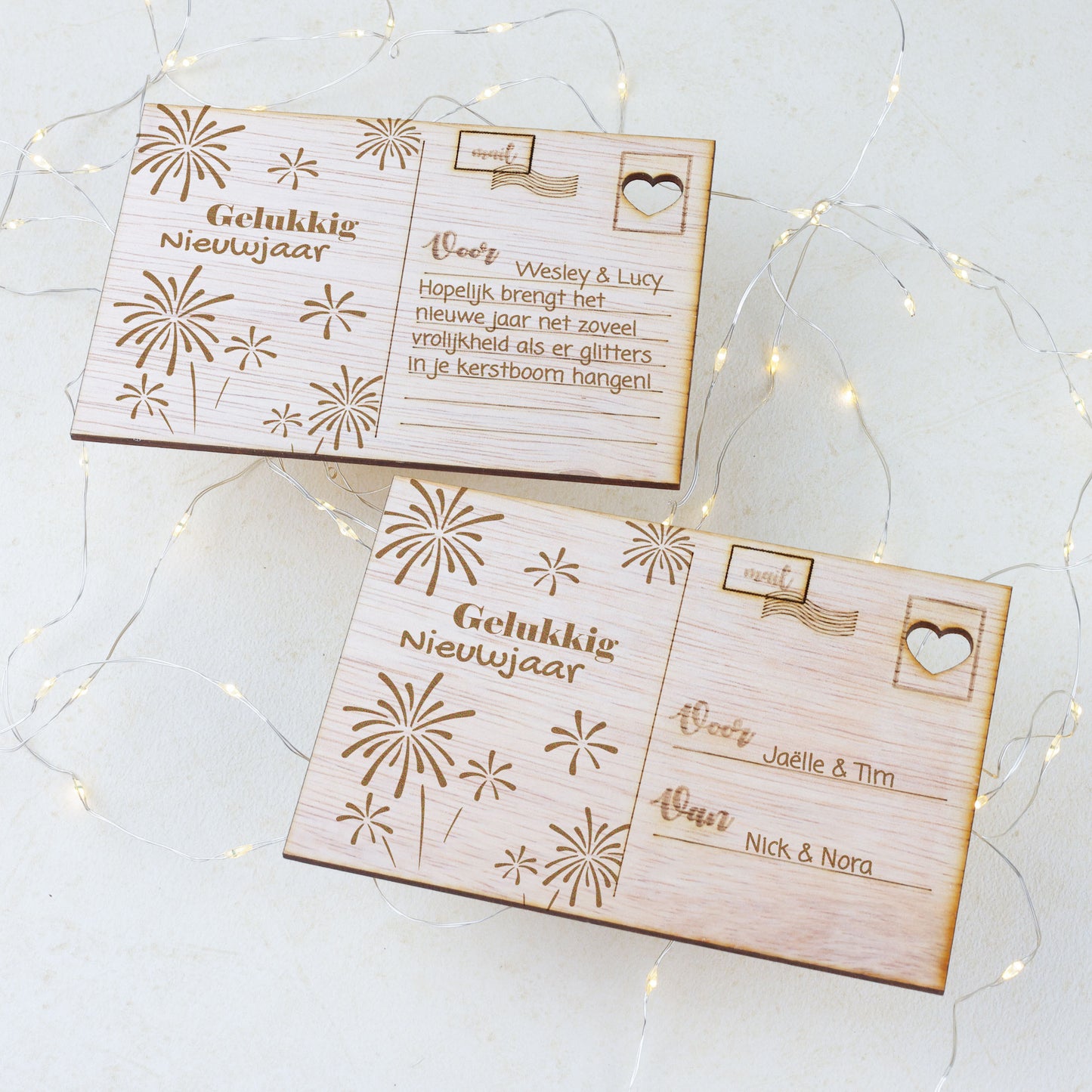 Houten kaart - Gelukkig Nieuwjaar