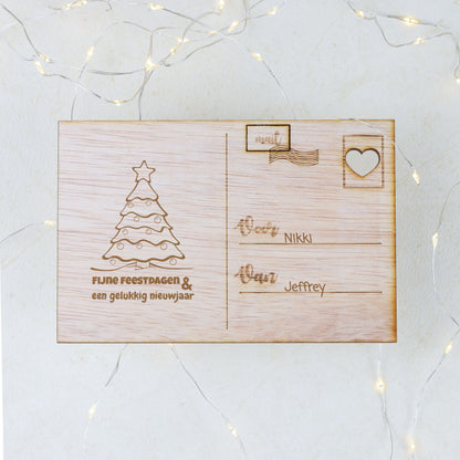 Houten kaart - Fijne Feestdagen