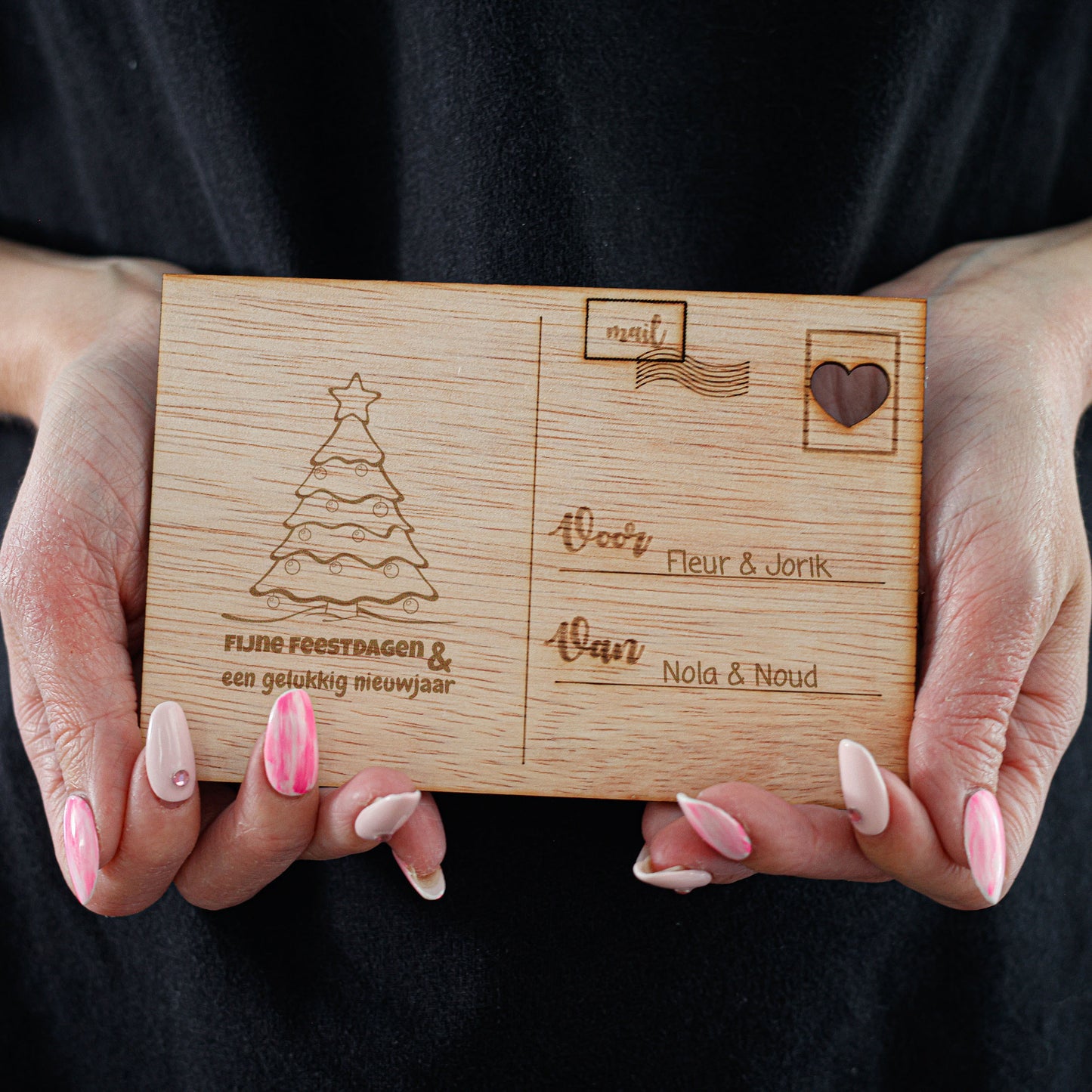 Houten kaart - Fijne Feestdagen