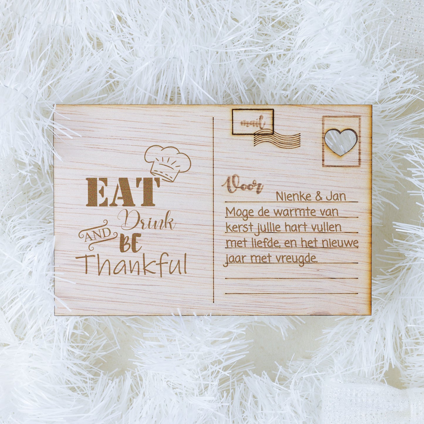 Houten kaart - Eat, drink and be thankful