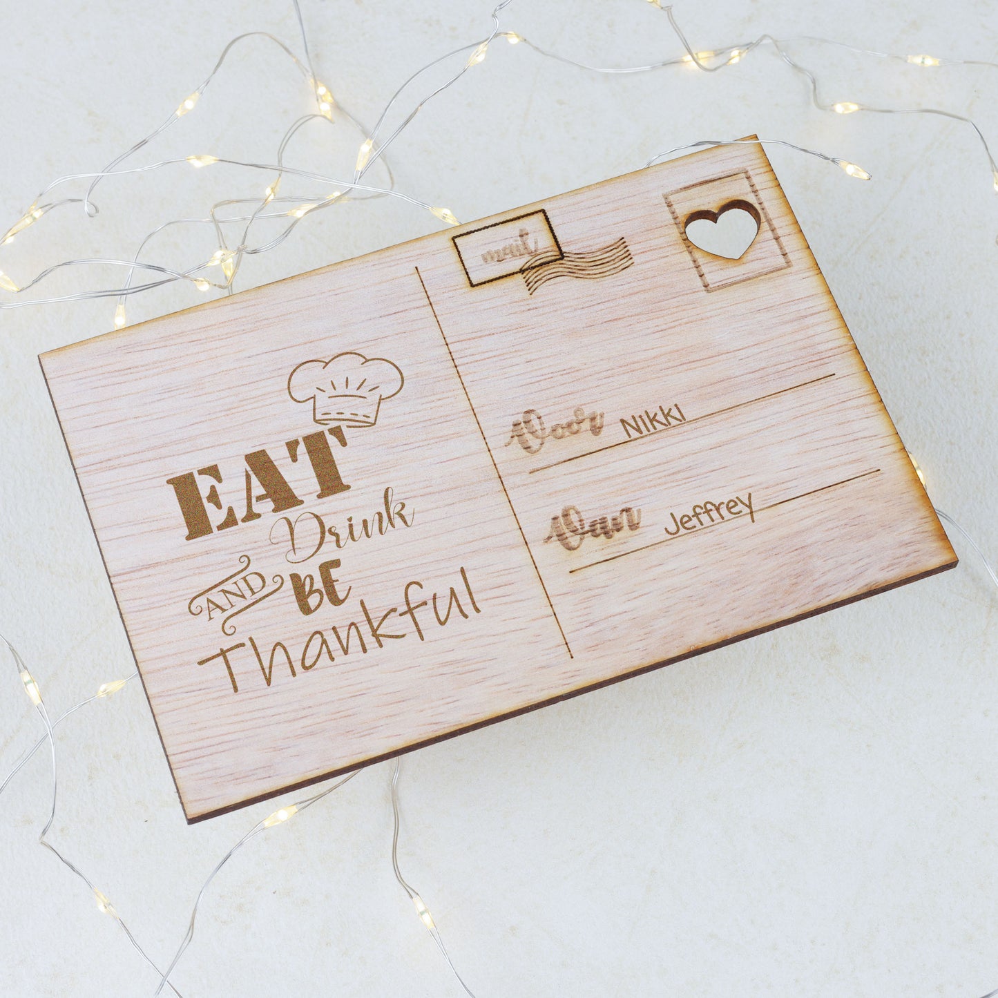 Houten kaart - Eat, drink and be thankful