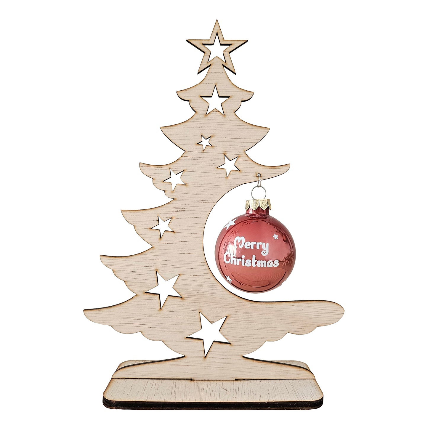 Houten kerstboom met kerstbal