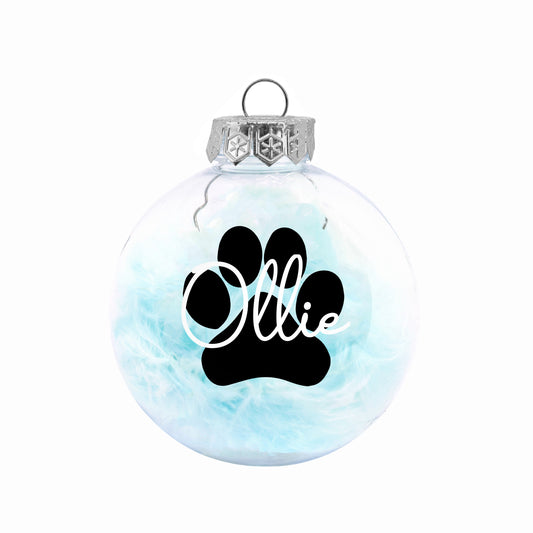 Kerstbal Licht Blauwe Veertjes- Naam + Pootje