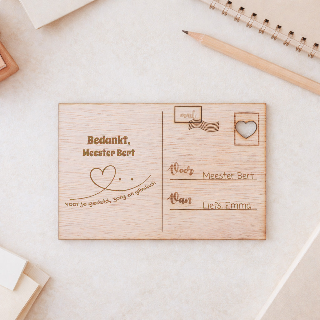 Houten kaart - Bedankt meester, voor je geduld