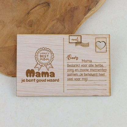 Houten kaart - Mama je bent goud waard