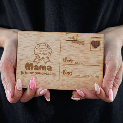 Houten kaart - Mama je bent goud waard