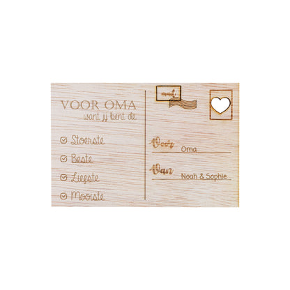 Houten kaart - Voor oma, want jij bent de