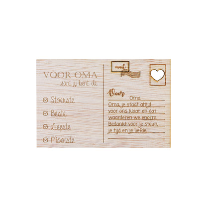 Houten kaart - Voor oma, want jij bent de