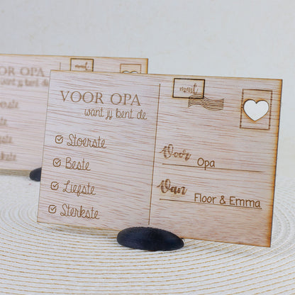 Houten kaart - Voor opa, want jij bent de