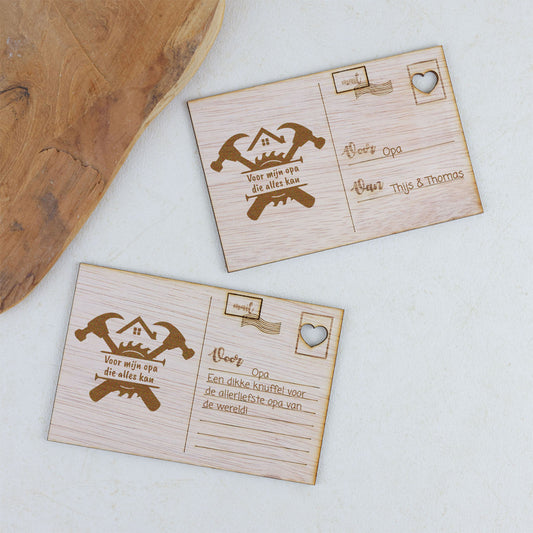 Houten kaart - Voor mijn opa die alles kan