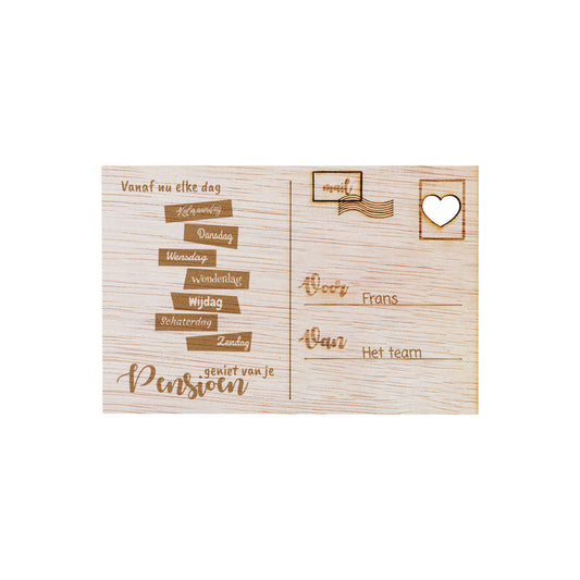 Houten kaart - Geniet van je pensioen!