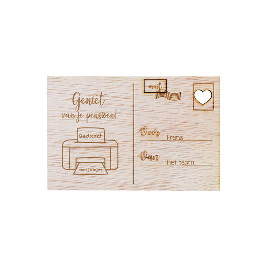 Houten kaart - Geniet van je pensioen!