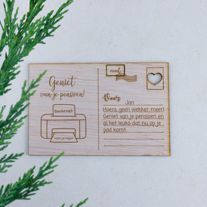 Houten kaart - Geniet van je pensioen!