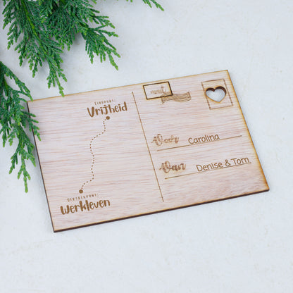 Houten kaart - Vertrekpunt - Eindpunt