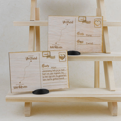 Houten kaart - Vertrekpunt - Eindpunt