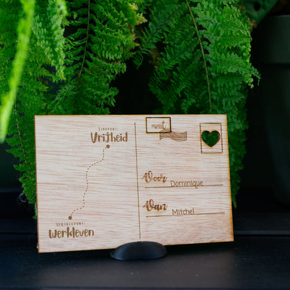 Houten kaart - Vertrekpunt - Eindpunt