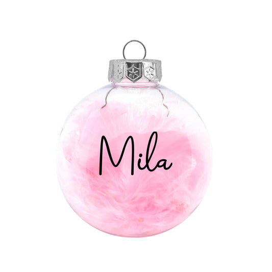Kerstbal Roze Veertjes - Naam