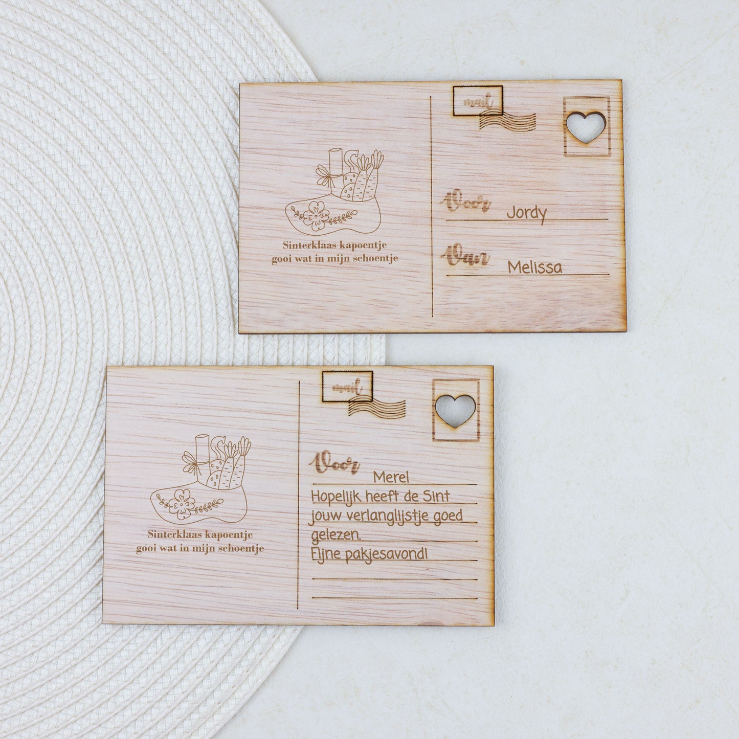 Houten kaart - Sinterklaas kapoentje, gooi wat in mijn schoentje