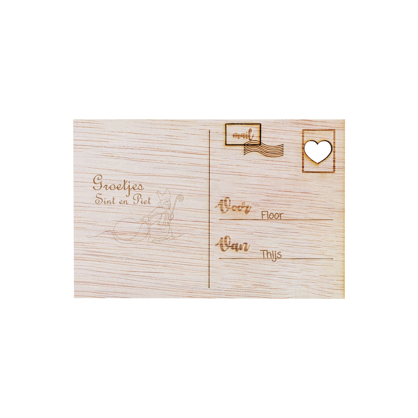 Houten kaart - Groetjes, Sint en Piet
