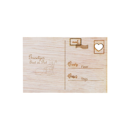 Houten kaart - Groetjes, Sint en Piet
