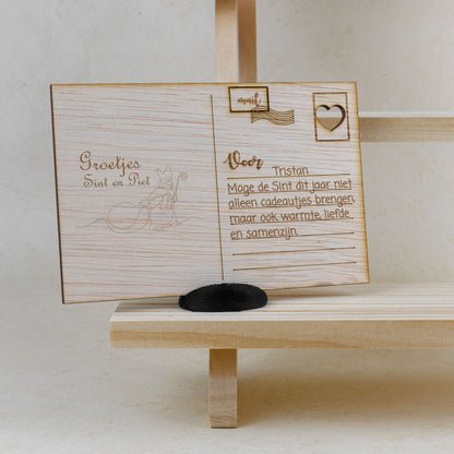 Houten kaart - Groetjes, Sint en Piet