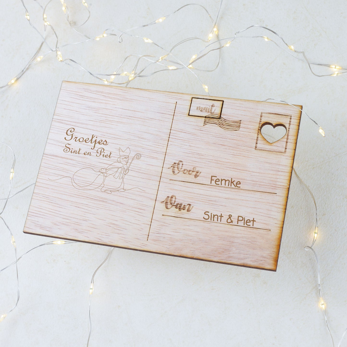 Houten kaart - Groetjes, Sint en Piet