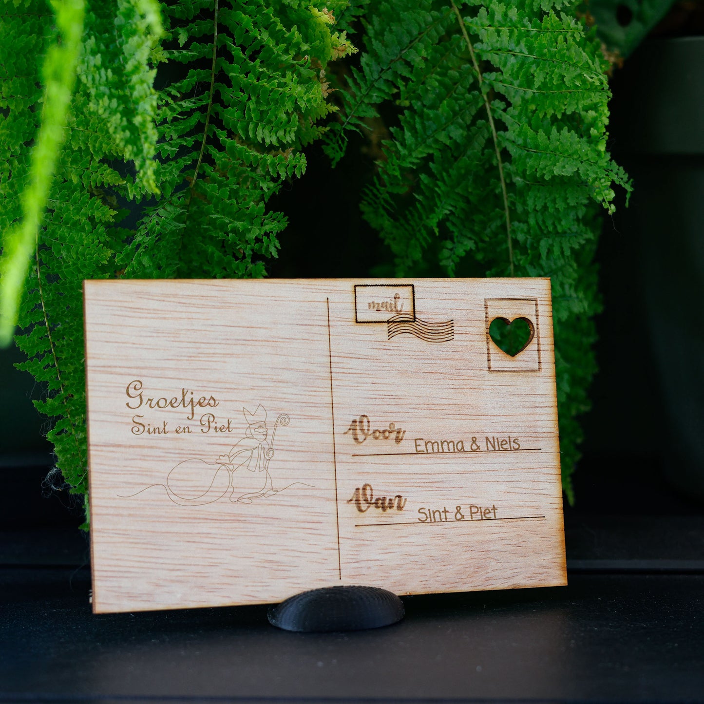Houten kaart - Groetjes, Sint en Piet
