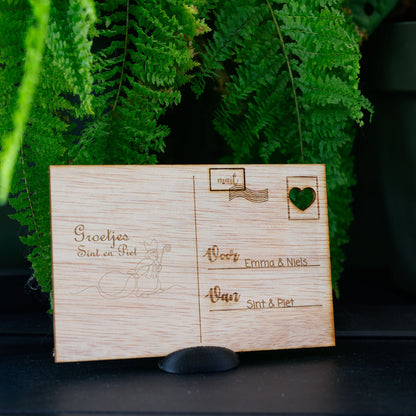 Houten kaart - Groetjes, Sint en Piet