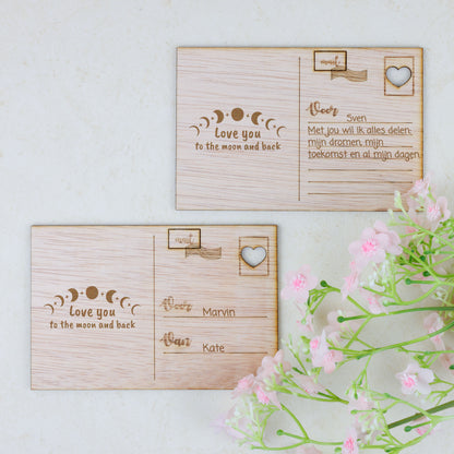 Houten kaart - Love you to the moon and back