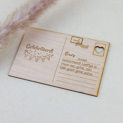 Houten kaart - Gefeliciteerd, maak er een leuke dag van.