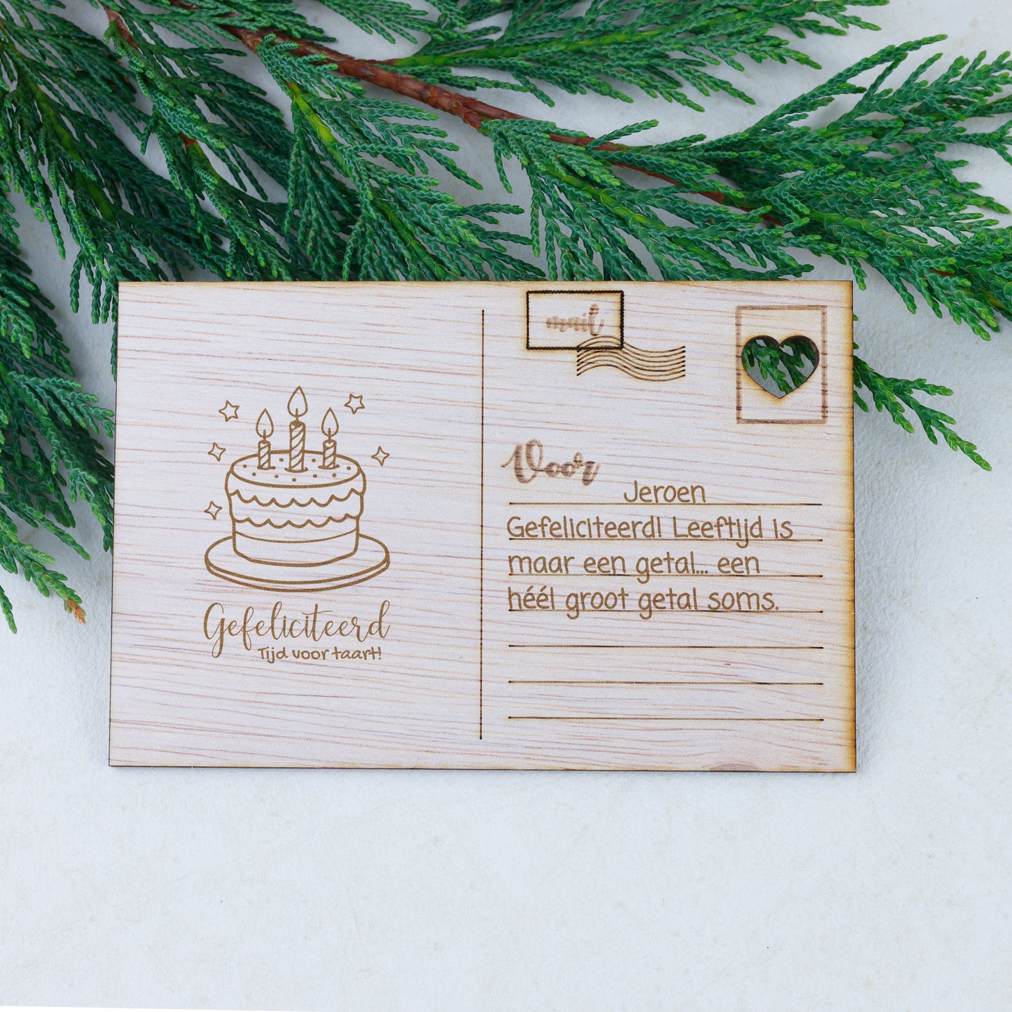 Houten kaart - Gefeliciteerd, tijd voor taart!