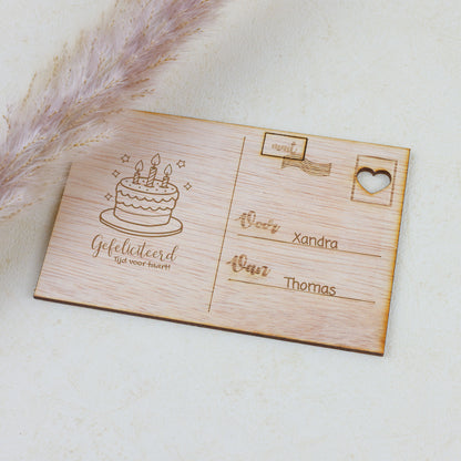 Houten kaart - Gefeliciteerd, tijd voor taart!